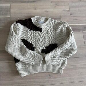 Zara cream cable knit sweater with brown collar and bat wings. Size: 9 years